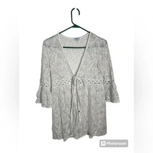 Blue Island White Crochet Style Coverup Bell Sleeve Women’s size Medium